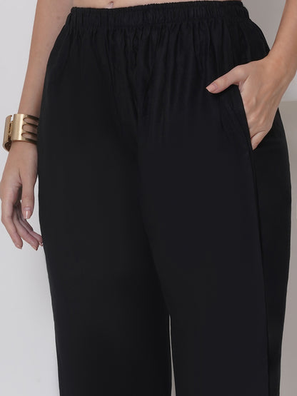 Black Golden Cotton Chikankari Plazzo For Women