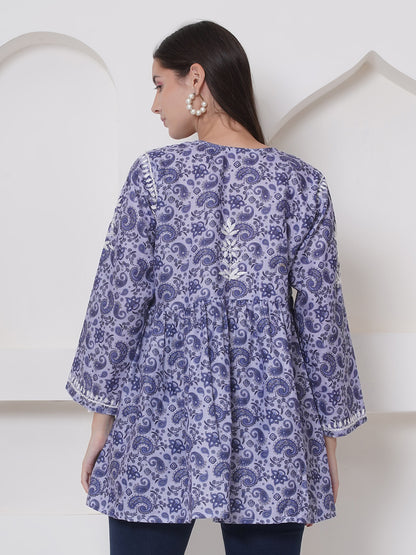 Purple Cotton Chikankari Kurti For Women