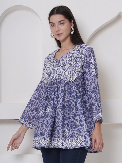 Purple Cotton Chikankari Kurti For Women