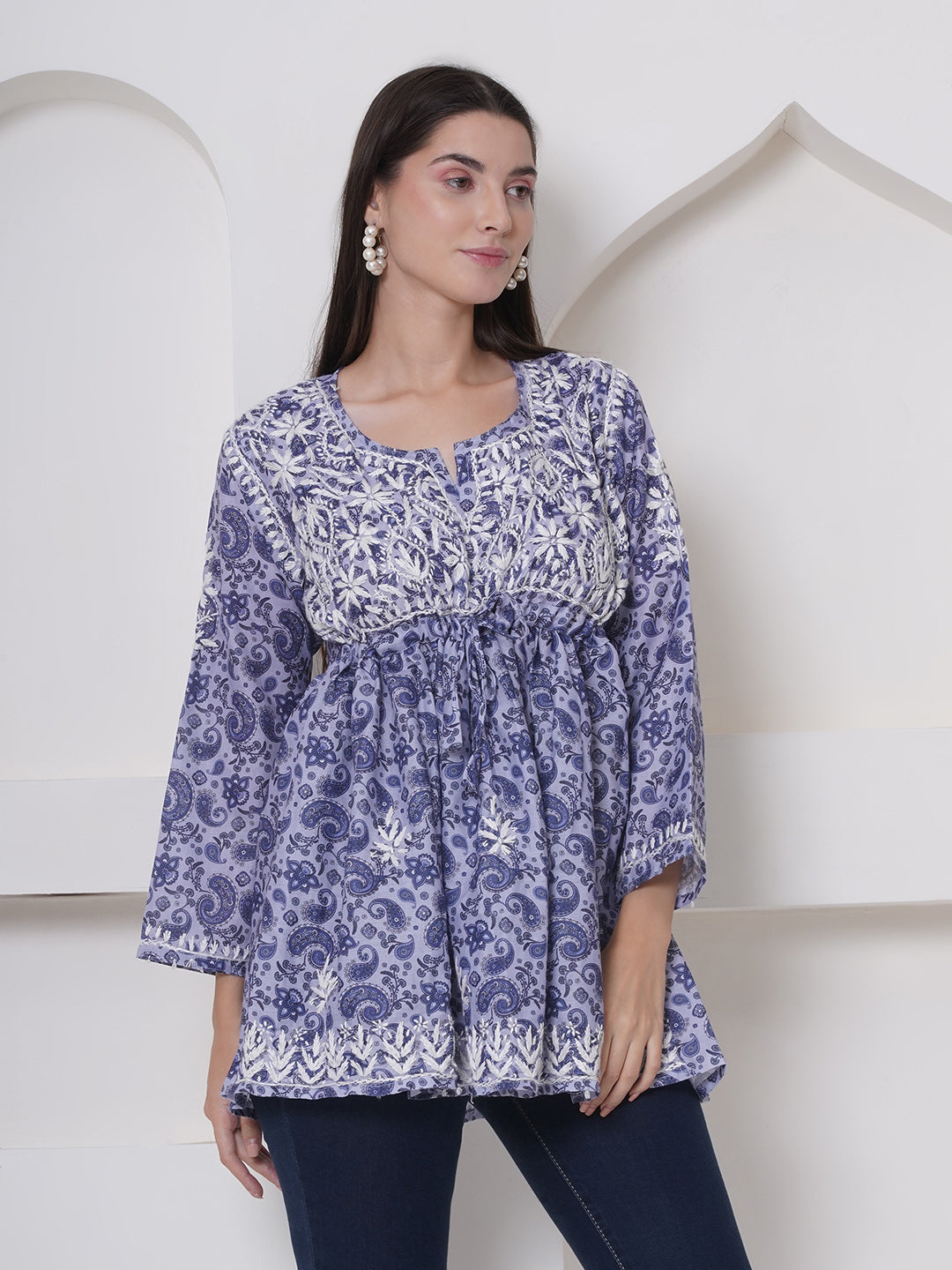 Purple Cotton Chikankari Kurti For Women