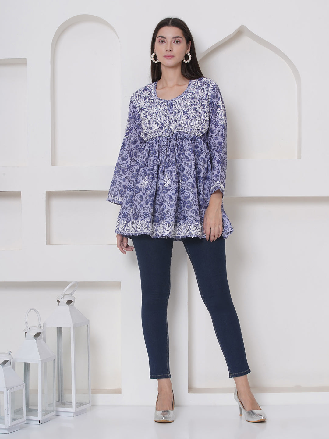 Purple Cotton Chikankari Kurti For Women