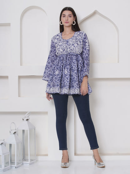 Purple Cotton Chikankari Kurti For Women
