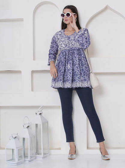 Purple Cotton Chikankari Kurti For Women