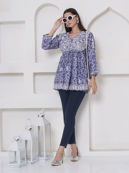 Purple Cotton Chikankari Kurti For Women