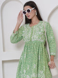 Green Cotton Chikankari Short Top For Women