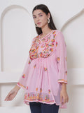 Pink Cotton Chikankari Short Top For Women By Saahiba | 70% OFF Today