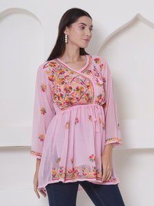 Pink Cotton Chikankari Short Top For Women By Saahiba | 70% OFF Today