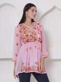 Pink Cotton Chikankari Short Top For Women By Saahiba | 70% OFF Today