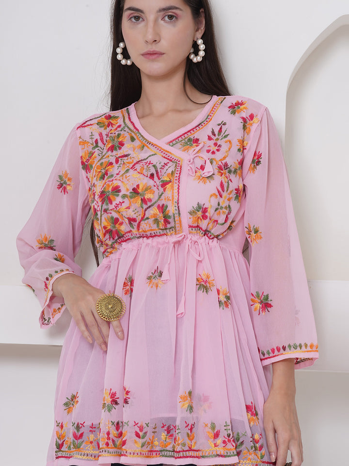 Pink Cotton Chikankari Short Top For Women By Saahiba | 70% OFF Today