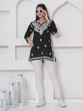 Black Cotton Chikankari Short Top For Women