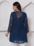 Teal Cotton Chikankari Short Top For Women