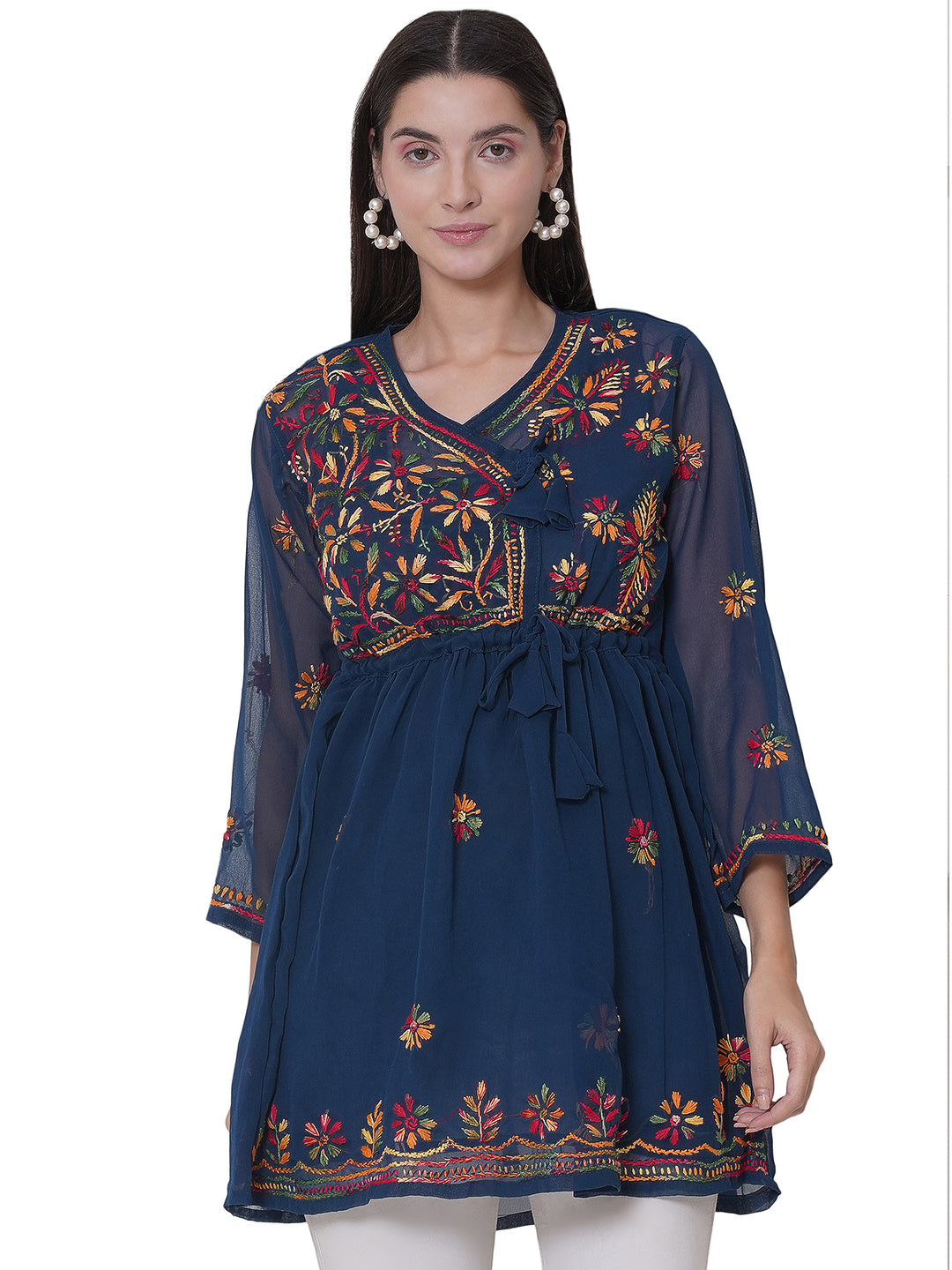 Combo Teal Cotton Chikankari Short Top For Women  and Chikankari Pant By Saahiba | 70% OFF Today