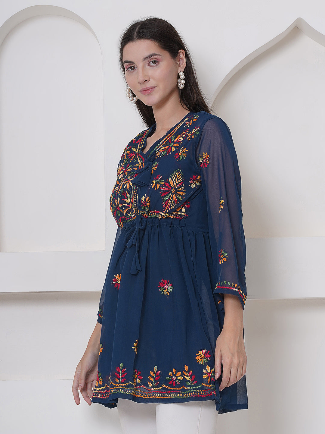 Combo Teal Cotton Chikankari Short Top For Women  and Chikankari Pant By Saahiba | 70% OFF Today