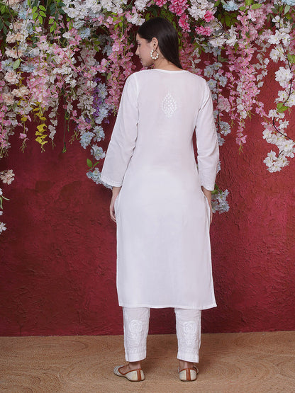 White Cotton Chikankari Kurti For Women
