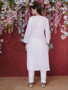 White Cotton Chikankari Kurti For Women