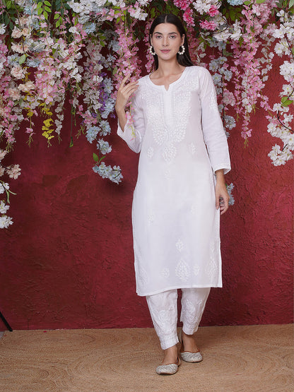 White Cotton Chikankari Kurti For Women