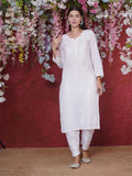 White Cotton Chikankari Kurti For Women