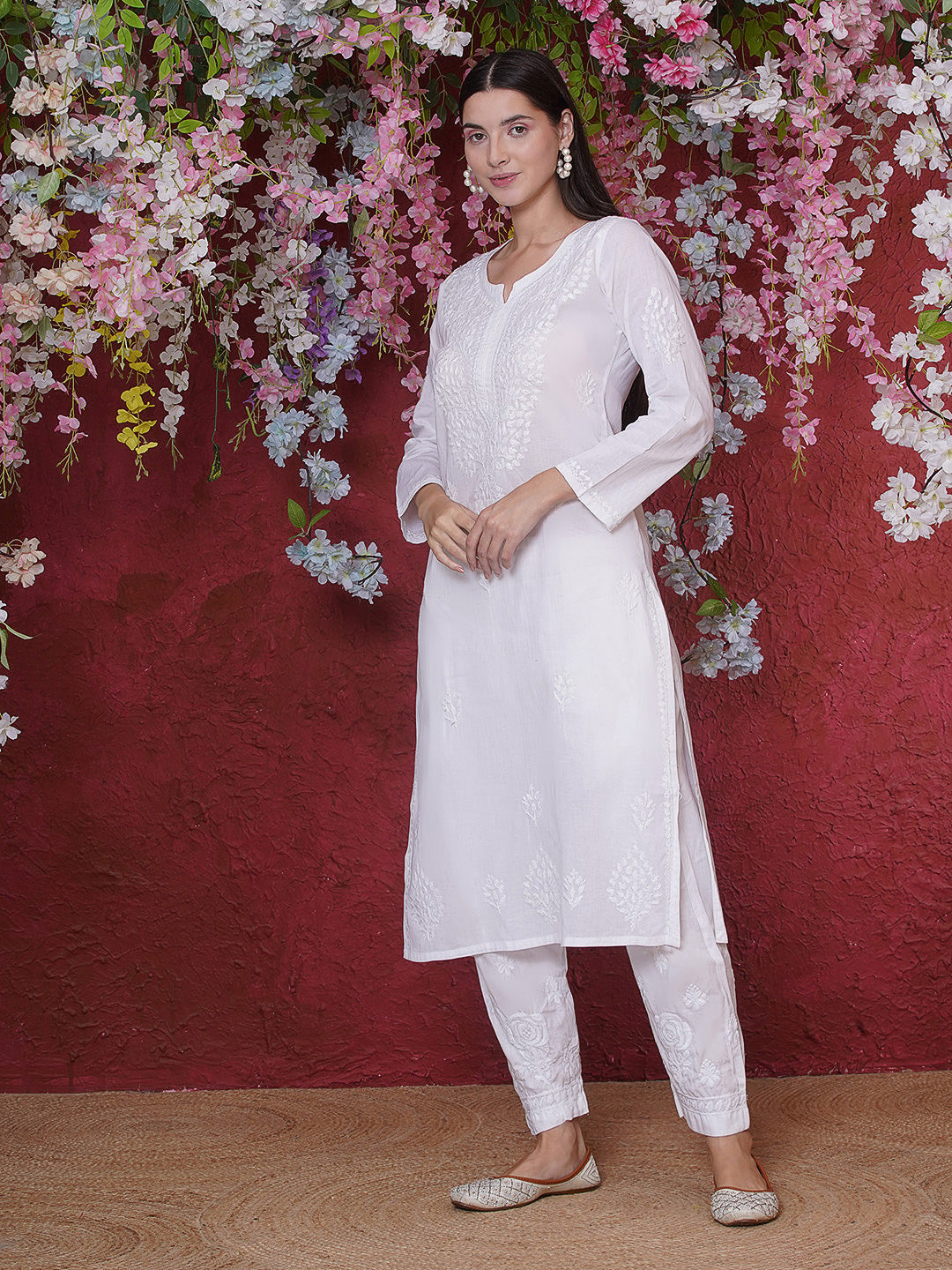 White Cotton Chikankari Kurti For Women