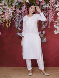 White Cotton Chikankari Kurti For Women