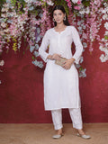 White Cotton Chikankari Kurti For Women