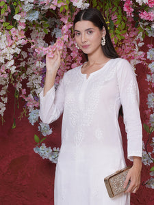 White Cotton Chikankari Kurti For Women